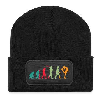Eislauf Evolution Schlittschuh Entwicklung Winter - Recycelte Patch Beanie - Schwarz - Vorne