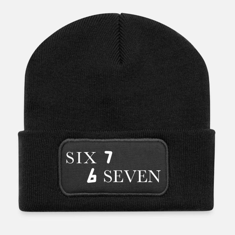 Six seven 67 Typography white funny - Recycled Patch Beanie - black