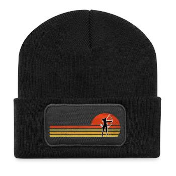 Sonnenuntergang Bogenschütze Retro - Recycelte Patch Beanie - Schwarz - Vorne