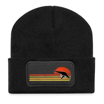 Retro Vintage Hängegleiter - Recycelte Patch Beanie - Schwarz - Vorne
