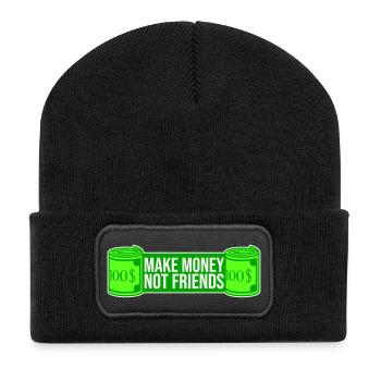 Gagne de l’argent, pas des amis, slogan Slogan - Beanie recyclé à patch - noir - Devant