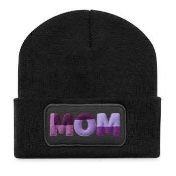Mom Patchwork FontTypography Purple Statement - Recycled Patch Beanie - black - Front