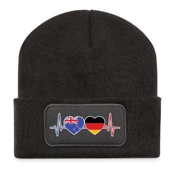 Neuseeland, Deutschland, Neuseeländerdeutsch - Recycelte Patch Beanie - Dunkelgrau - Vorne