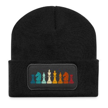 Regenbogenschach-Spielfiguren - Recycelte Patch Beanie - Schwarz - Vorne