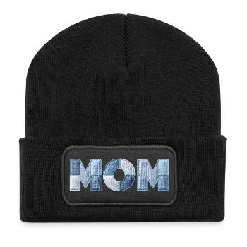 Patchwork Mama Schriftzug Geschenk für Mutter - Recycelte Patch Beanie - Schwarz - Vorne