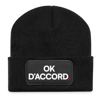 OK, OKAY | Minimaler Humorausdruck - Recycelte Patch Beanie - Schwarz - Vorne