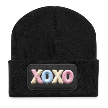 XOXO Patchwork Letters Cute Love Shirt Sticker - Recycled Patch Beanie - black - Front