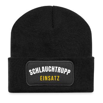 Schlauchtrupp Einsatz – Feuerwehr Crew T‑Shirt - Recycelte Patch Beanie - Schwarz - Vorne