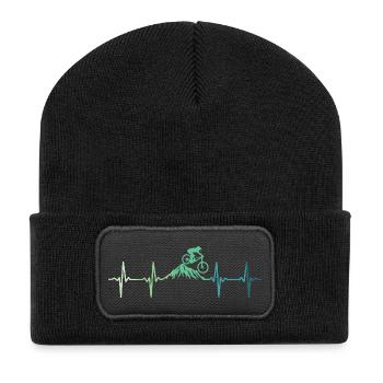 Mountainbike Herzschlag MTB - Recycelte Patch Beanie - Schwarz - Vorne