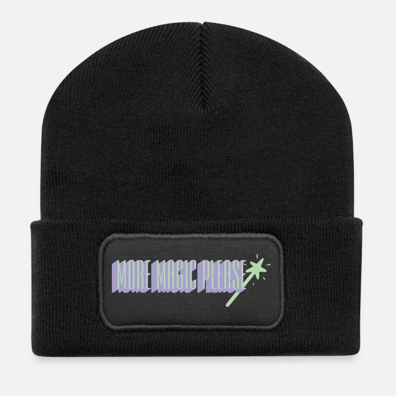More Magic Please Wand Art - Recycled Patch Beanie - black