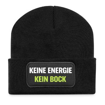 Kein Energie Kein Bock Typo Shirt - Recycelte Patch Beanie - Schwarz - Vorne