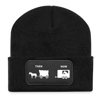Funny Horse Carriage Parody Historical Design - Recycled Patch Beanie - black - Front