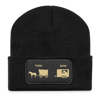 Funny Horse Carriage Parody Historical Design - Recycled Patch Beanie - black - Front