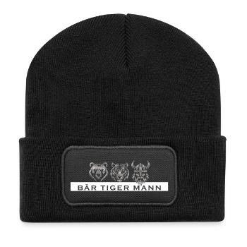 Bär Tiger Mann – Lustiges Männer Geschenk - Recycelte Patch Beanie - Schwarz - Vorne