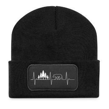 Forest Bear Tree Beat Heart Heartbeat Bear - Recycled Patch Beanie - black - Front