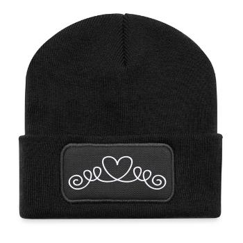 Herz-Schnörkel-Linienkunst - Recycelte Patch Beanie - Schwarz - Vorne