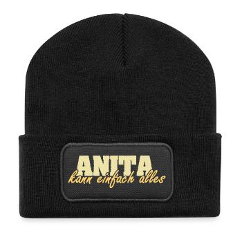 Anita als Spruch - Recycelte Patch Beanie - Schwarz - Vorne