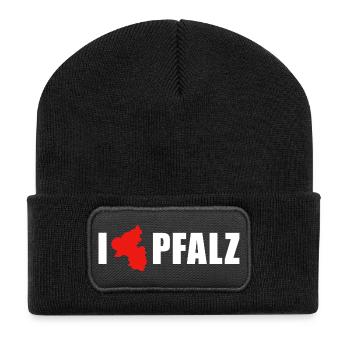 I love Pfalz Rheinland-Pfalz - Recycelte Patch Beanie - Schwarz - Vorne