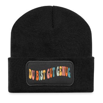 Retro 70s Groovy Du Bist Gut Genug Hippie Boho - Recycelte Patch Beanie - Schwarz - Vorne