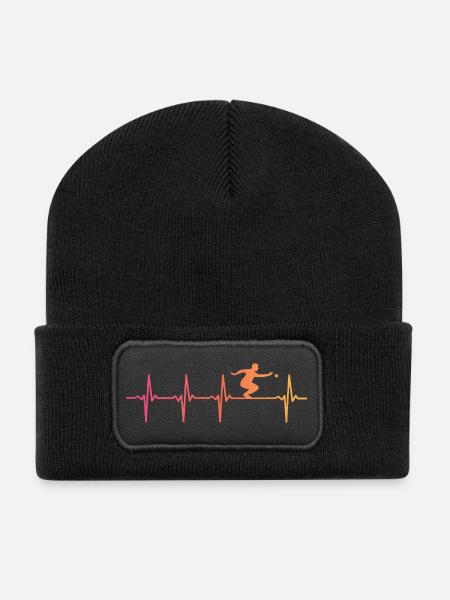 Sunset Pétanque Herzschlag-Bouliste - Recycelte Patch Beanie - Schwarz