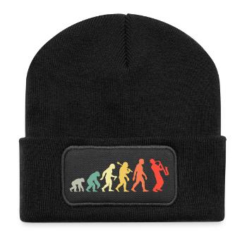 Saxophonist Evolution - Retro Saxophon Musiker - Recycelte Patch Beanie - Schwarz - Vorne