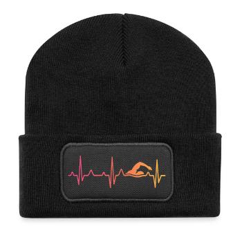 Nageur Sunset battement de coeur de natation - Beanie recyclé à patch - noir - Devant