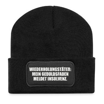 MEIN GEDULDSFADEN MELDET INSOLVENZ  - Recycelte Patch Beanie - Schwarz - Vorne