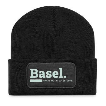 Basel Koordinaten - Recycelte Patch Beanie - Schwarz - Vorne