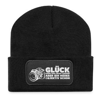 Fotografen Glück Kamera - Recycelte Patch Beanie - Schwarz - Vorne