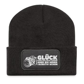Fotografen Glück Kamera - Recycelte Patch Beanie - Dunkelgrau - Vorne