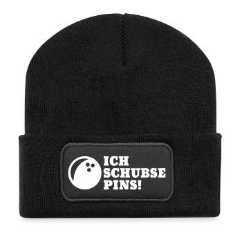 Ich schubse Pins - Spruch Bowling Geschenk - Recycelte Patch Beanie - Schwarz - Vorne