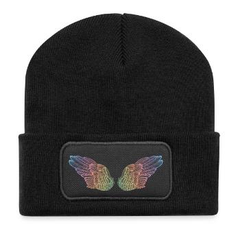Regenbogen Flügel Flugmodus - Recycelte Patch Beanie - Schwarz - Vorne