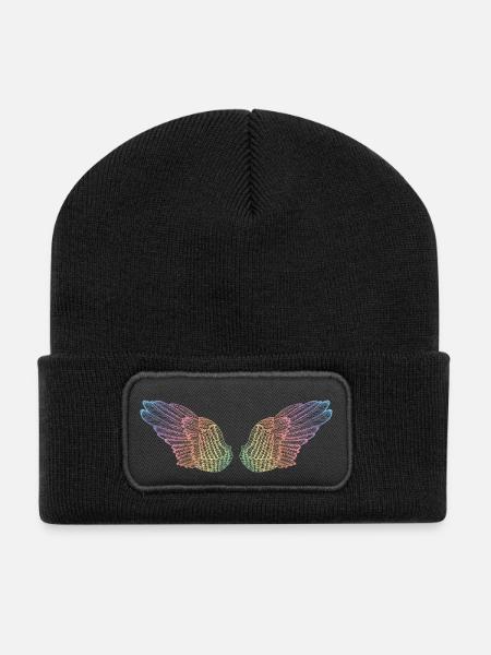 mode de vol des ailes arc-en-ciel - Beanie recyclé à patch - noir