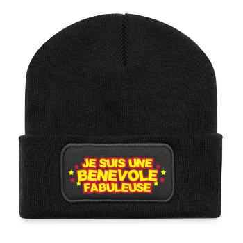 Bénévolat / Bénévole / Solidaire / Humanitaire - Beanie recyclé à patch - noir - Devant
