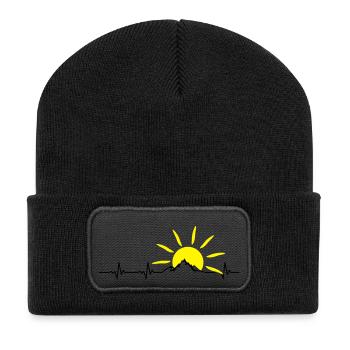 Landschaft - Berge Puls Sonne - Recycelte Patch Beanie - Schwarz - Vorne
