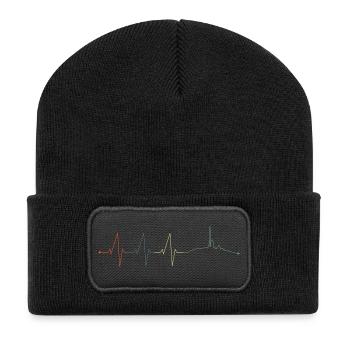 Heartbeat chunk resin mountains pulse vintage retro - Recycled Patch Beanie - black - Front