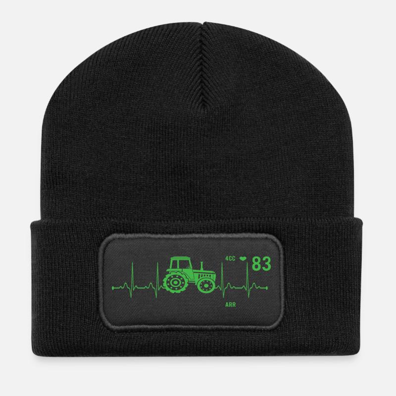 Herzschlag Traktor Landwirtschaft - Recycelte Patch Beanie - Schwarz