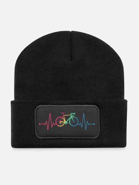 Herzschlag Rennrad Fahrrad Puls Heartbeat retro - Recycelte Patch Beanie - Schwarz