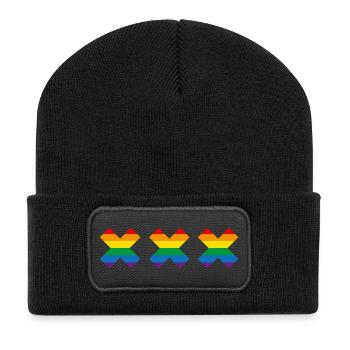Amsterdam Pride Flag Canal parade Andrew's cross - Recycled Patch Beanie - black - Front