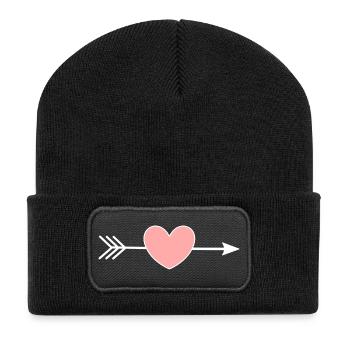 rosa Herz Pfeil Herzen Geschenk Valentinstag - Recycelte Patch Beanie - Schwarz - Vorne