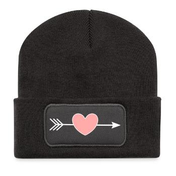 Pink Heart Arrow Hearts Gift Valentine's Day - Recycled Patch Beanie - dark grey - Front