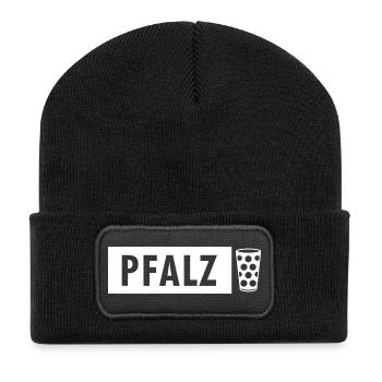 Pfalz Schild mit Dubbeglas - Recycelte Patch Beanie - Schwarz - Vorne