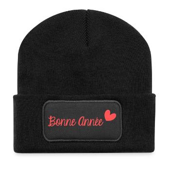 BONNE ANNEE. SAINT SYLVESTRE. NOUVELLE ANNÉE. - Beanie recyclé à patch - noir - Devant