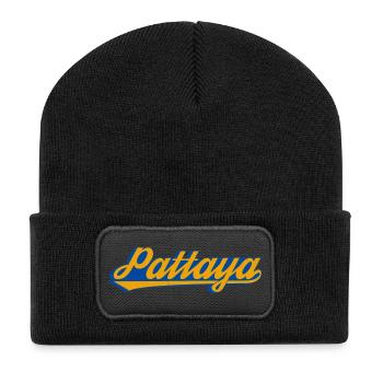 Pattaya Retro Schriftzug - Recycelte Patch Beanie - Schwarz - Vorne