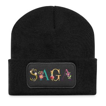 SAGA name decorated with flowers - Recycled Patch Beanie - black - Front