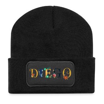 DIEGO Name mit Blumen geschmückt - Recycelte Patch Beanie - Schwarz - Vorne