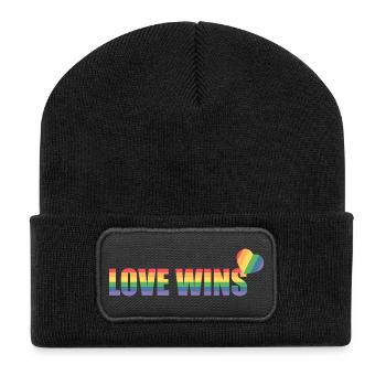 Bunter Regenbogen Herz mit Liebesbotschaft - Recycelte Patch Beanie - Schwarz - Vorne