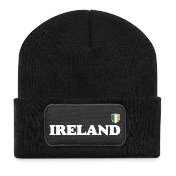 Fettdruck Irland Wortmarke mit Schildwappen - Recycelte Patch Beanie - Schwarz - Vorne