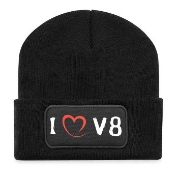 J’adore V8 - Muscle cars et courses vintage - Beanie recyclé à patch - noir - Devant