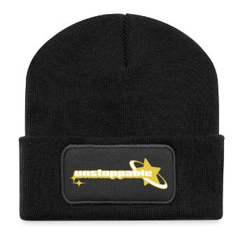 Star Astronaut Design _ Gelb - Recycelte Patch Beanie - Schwarz - Vorne